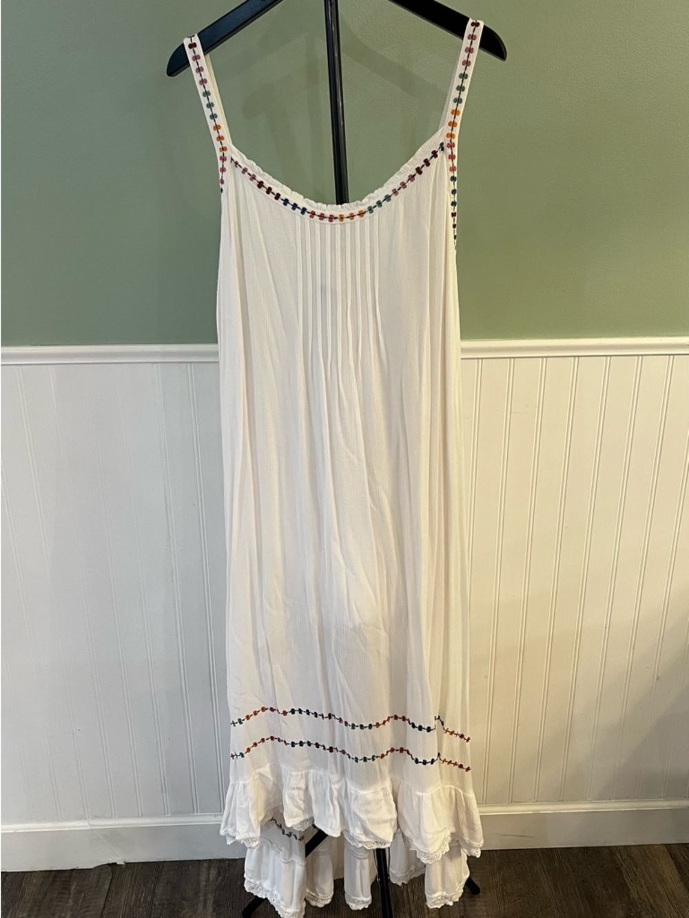 Matilda Jane Lined White High-Low Maxi Dress with Multicolor Trim size XXL